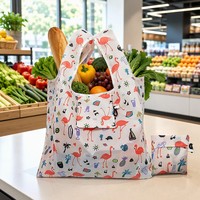 Sac de courses pliable réutilisable personnalisé en nylon RPET imperméable et écologique avec pochette