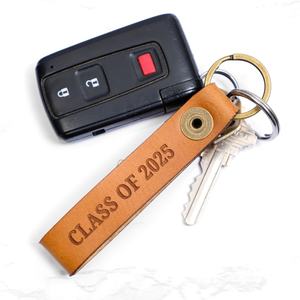 Custom Real Leather Graduation Keychain Personalized Graduate Gift for Men Handmade <b>Vintage</b> Style Embossed Initials - Product Image 3