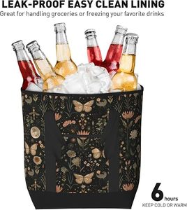 Sac isotherme réutilisable vintage tendance, écologique, robuste, avec bandoulière, grande capacité, en tissu Oxford, pour courses et repas - Product Image 6