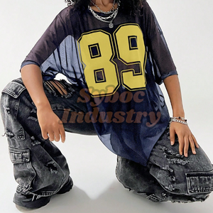 Camiseta unisex de gran tamaño, camiseta de malla de verano transpirable con hombros caídos y estilo para ropa de gimnasio - Product Image 1