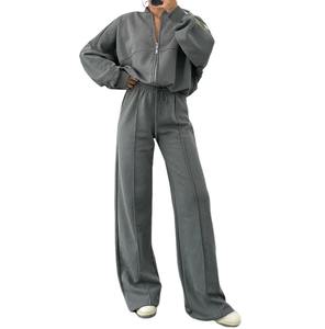 Chándales de mujer elegantes e informales personalizables, conjunto de 2 piezas con cremallera de calidad superior, chándal de 100% algodón al por mayor - Product Image 1