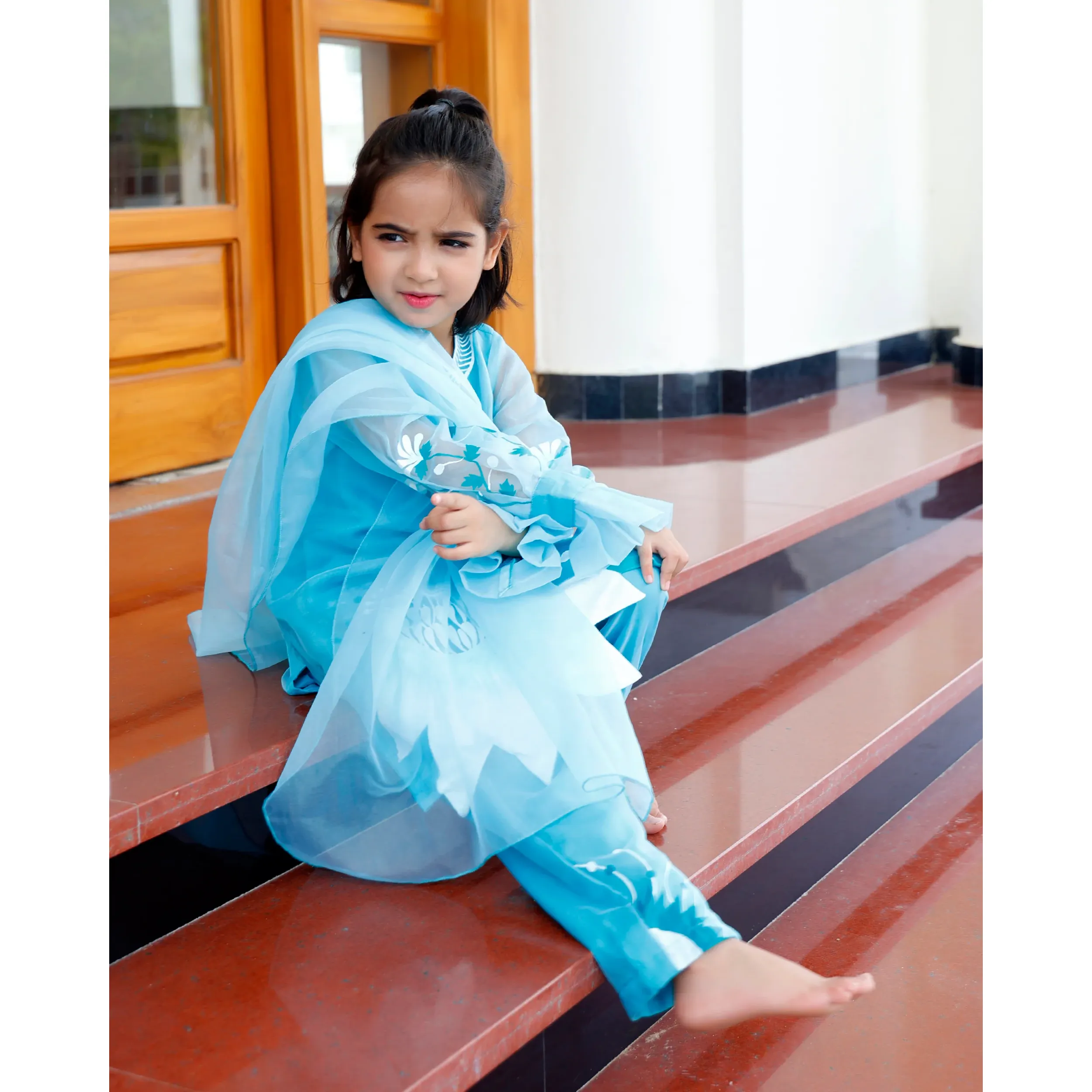 Kids Aqua Blue Thread & Button Pakistani Dress Set Indian Ethnic Wear Satin  Lehenga Choli Salwar Festivals Celebrations| Alibaba.com