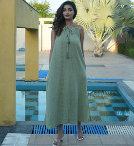 Bohemian Summer Vintage Collection for Women Wear Rayon Plain Dye Spaghetti Maxi Dress - Product Image 5