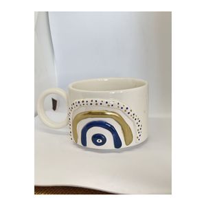 Doppia tazza di caffè turco fatta a mano con motivo a perlina malocchio - Product Image 3