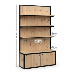 Étagère de présentation avec boîtes en bois naturel et structure en fer noir - Product Image 2