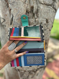 Bolso de mano de piel con estampado de animales para mujer, Cartera de piel auténtica hecha a mano con estampado de animales, Color arcoíris rechoncho, multiusos, porta tarjetas ATM - Product Image 6