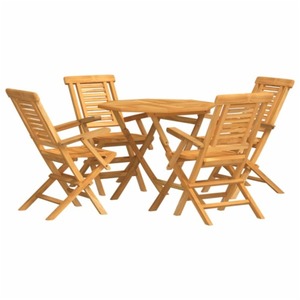 Elegant Outdoor Teak Wood Dining Set with <b>Foldable</b> Chairs and Round <b>Table</b> for Patio and <b>Garden</b> - Product Image 2