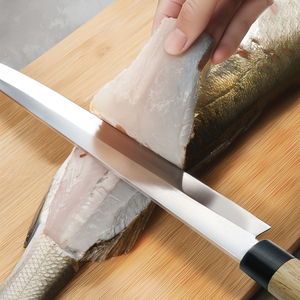 Venta al por mayor personalizado de alta calidad OEM ODM servicio de hoja fija profesional de acero inoxidable cuchillo japonés con mango de madera de caucho - Product Image 6