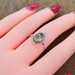 Anillo de piedras preciosas de Prehnita de Plata de Ley 925, joyería hecha a mano, anillo de estilo bohemio de plata, joyería para mujer, regalo de boda para esposa - Product Image 3