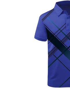 Menufecrure Customized Men <b>Royal</b> <b>Blue</b> Polo <b>Shirt</b> Short Sleeve Geometric Printed Polyester Cotton Pique Casual Sports Golf Wear - Product Image 2