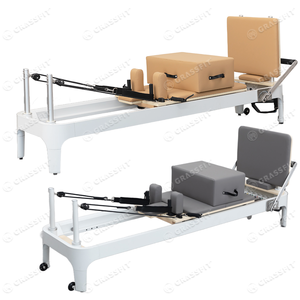 Reformer de <span class=keywords><strong>Pilates</strong></span> en alliage d'aluminium pour la salle de sport à domicile, équipement essentiel pour les cours de yoga et de <span class=keywords><strong>Pilates</strong></span>, matériau durable en bois, acier et PU - Product Image 1