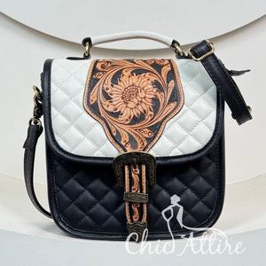 Édition limitée tendance cuir repoussé à la main style occidental orné boucle bandoulière sac à main pour femmes matelassé poignée rabat sac à main - Product Image 1