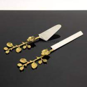 High Grade Gold Plated <b>Cake</b> <b>Server</b> and Knife Set With Modern Creative Art Unique Designer Handles High Standard Quality Tools - Product Image 2