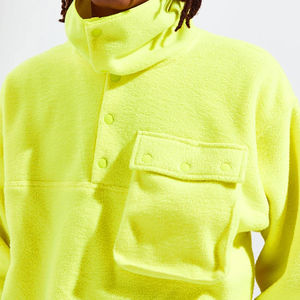 Sudadera con Capucha Extra Grande de Felpa Fluorescente Amarilla OEM, Cierre de Cremallera, Cuello Alto Simulado, Hombros Caídos, Estilo Vintage Urbano, 100% Algodón, Tendencia Digital - Product Image 4