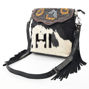 Sac bandoulière personnalisé en cuir de vachette, motif tournesol gravé à la main, sac à main pour femme en cuir pleine fleur - Product Image 2