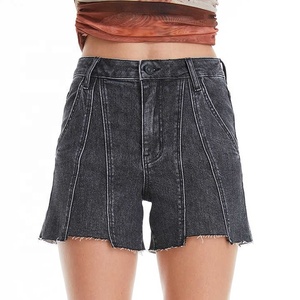 Custom Women's High <b>Waist</b> Dark Denim Shorts Breathable Embroidered <b>Jeans</b> - Product Image 1
