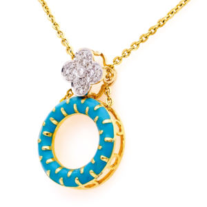 สร้อยคอจี้ดอกไม้เคลือบทองหรูหรา ประดับเพชรทรงกลมสีน้ำเงิน สำหรับงานแต่งงานแบบบูติก - Product Image 4