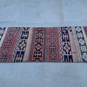 2.6x23.5 ft Vintage Rug, Turkish <b>Runner</b> Rug, Blue <b>Red</b> Floral Rug - Product Image 3