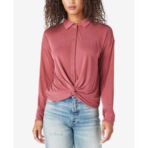 Camicia da donna Lucky Brand in maglia rossa con orlo a torsione e bottoni, taglia piccola - Product Image 1