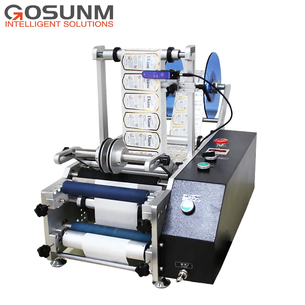 Gosunm 20-50pcs/min Manual Semi Auto Wrap Around Labeller for round container labeling machine