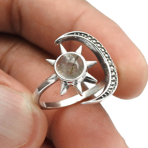 Diseño de sol y Estrella, Plata de Ley 925, rutilo Natural dorado piedra preciosa, anillo celestial, joyería hecha a mano, mayorista, fabricante - Product Image 1