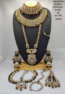 Conjunto de Collar Choker Kundan Nupcial Pakistaní Tradicional Étnico Real con Cuentas Marrones - Product Image 2
