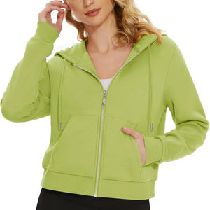 Sweats à capuche pour femmes surdimensionné à manches longues haut court avec cordon de serrage sweats à capuche décontractés col roulé fermeture éclair sweats à capuche courts pour femme - Product Image 1
