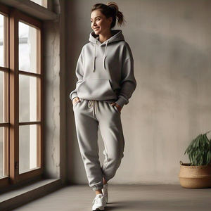 Poids lourd pull à capuche pantalons de survêtement ensemble vêtements de sport survêtement Fitness survêtement dames coton polaire survêtement femmes - Product Image 5