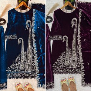 Top Dupatta de Fiesta Indio-Pakistaní, Diseño de Alta Costura, ¡Nuevo! ¡Hermosa Tela de Terciopelo con Bordado de Lentejuelas! - Product Image 6