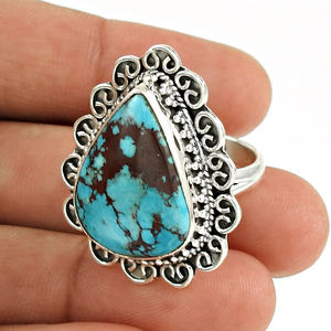 Bijoux de pierre de naissance de décembre en argent sterling 925 pierre précieuse turquoise naturelle en forme de poire bague de luxe fabricant de bijoux faits à la main - Product Image 1