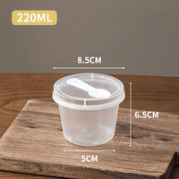 Gobelet MU en PP Plastique Transparent avec Cuillère, 160ml, 220ml, 280ml, Idéal pour Salades de Fruits, Puddings, Yogourts et Thés au Lait, avec Couvercle