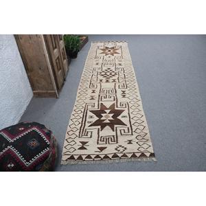 Vintage <b>Runner</b> <b>Rug</b> 2.9x11 ft (88x336 cm), Herki Brown Patchwork Turkish <b>Rug</b> - Product Image 1