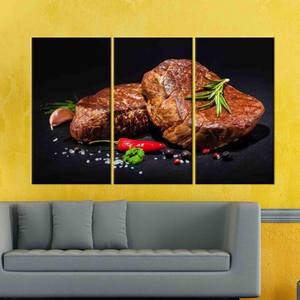 ศิลปะตกแต่งผนังสมัยใหม่ ลายสเต็กพร้อมเครื่องเทศบนผ้าแคนวาส - ดีไซน์พิมพ์ลายหรูหรา,3P:ห่อหุ้มแบบแกลเลอรี่ - Product Image 1