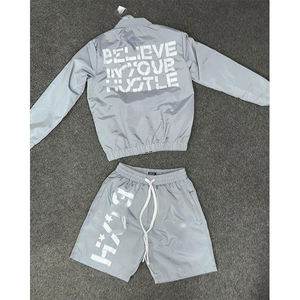 Vente en gros de qualité supérieure Ensemble t-shirt en polyester personnalisé pour hommes Short de survêtement zippé réfléchissant Ensembles de jogging Vente en gros en nylon - Product Image 2