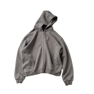 Personalizado de gran tamaño de algodón pesado de lana cremallera Vintage ácido lavado Hoddie de alta calidad de doble capa ácido lavado sudaderas con capucha hombres - Product Image 5