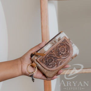 Porte-monnaie en cuir de vachette et taillé avec porte-clés Western Change sac à main femmes fermeture éclair porte-monnaie personnalisé en cuir véritable Mini portefeuille - Product Image 2