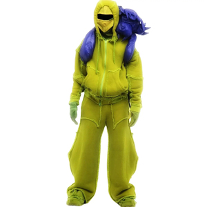 Conjunto de sudadera con capucha y pantalones de chándal desgastados lavado ácido de gran tamaño pesado de 700 GSM de retazos personalizados, chándal acampanado, ropa de hombre - Product Image 6