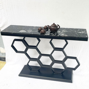Contemporary Luxury Living Room Entry <b>Console</b> <b>Table</b> with Stone <b>Top</b> and Iron Frame - Product Image 3