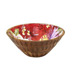 Bol en bois rond en bois de manguier pur de haute qualité avec cuillère Vaisselle Ware de serveur de nourriture de grande taille. - Product Image 4