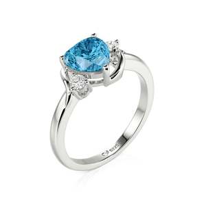 Jeulia <b>Wave</b> Design Three Stone Heart Promise <b>Ring</b> Sterling <b>Silver</b> with Rhodium Plated Birthstone Setting - Product Image 2