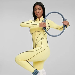 จั๊มสูทโยคะไร้ตะเข็บสำหรับผู้หญิงบอดี้สูทสำหรับออกกำลังกายในยิมฟิตเนสออกกำลังกายในช่วงฤดูร้อนมีซิประบายอากาศ - Product Image 3