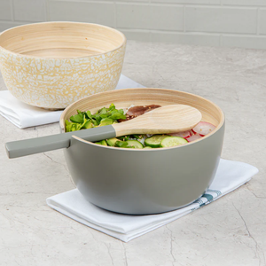 Vietnam Wholesalers LAVIHEXCO LVBB26-155 Eco-friendly Gray Spun <b>Bamboo</b> Serving <b>Bowl</b> Set Wooden Spoon Natural Tableware Custom - Product Image 5