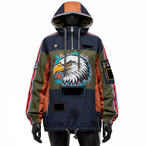 Veste coupe-vent pour femmes en polyester GSM de qualité supérieure Veste coupe-vent à panneau multicolore imprimé aigle avec logo brodé personnalisé pour femmes - Product Image 6