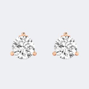 Boucles d'oreilles en diamant rond taille brillant 3,00 CTW, style classique à 3 griffes, diamant de laboratoire cultivé VVS VS, or blanc, or rose, bijoux - Product Image 2