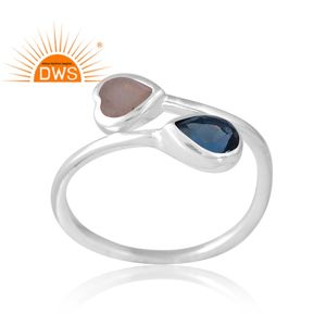 New Trending Sterling Silver Natural London Blue Topaz & Gray Moonstone Gemstone <b>Ring</b> Custom Design Jewelry Manufacturer - Product Image 1