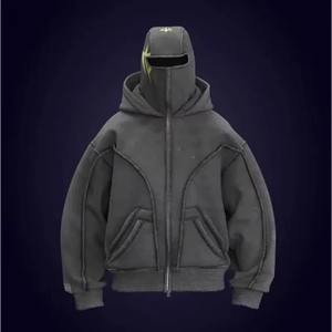 Balaclava à capuche en coton 100% de haute qualité, 450 g/m², poids lourd, pour l'hiver, streetwear, logo personnalisé, fermeture éclair intégrale, livraison DDP - Product Image 6