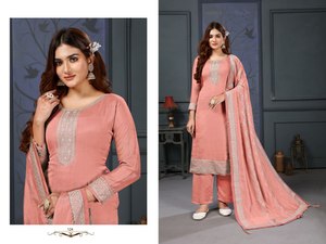 Fournisseur de vêtements musulmans Broderie lourde Travail Filet de soie doux Style pakistanais et indien Salwar Kameez Robe trois pièces - Product Image 2
