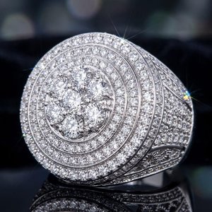 <b>Handmade</b> Sterling <b>Silver</b> VVS Moissanite Diamond Round Cluster Halo Iced Out Men's Luxury Statement Ring Rhodium Plated <b>Jewellery</b> - Product Image 1
