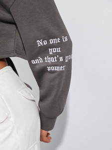 เสื้อครอปมีฮู้ดสำหรับผู้หญิงเสื้อครอปแขนยาวสไตล์เสื้อสวมหัวสำหรับใส่ไปยิมฟิตเนสสีทึบ - Product Image 6