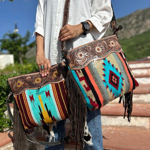 New Arrival Hand Tooled Fringe Handbag Aztec Saddle <b>Blanket</b> High Quality Sling Bag Bohemian Unique Design Stylish Bags for Women - Product Image 1